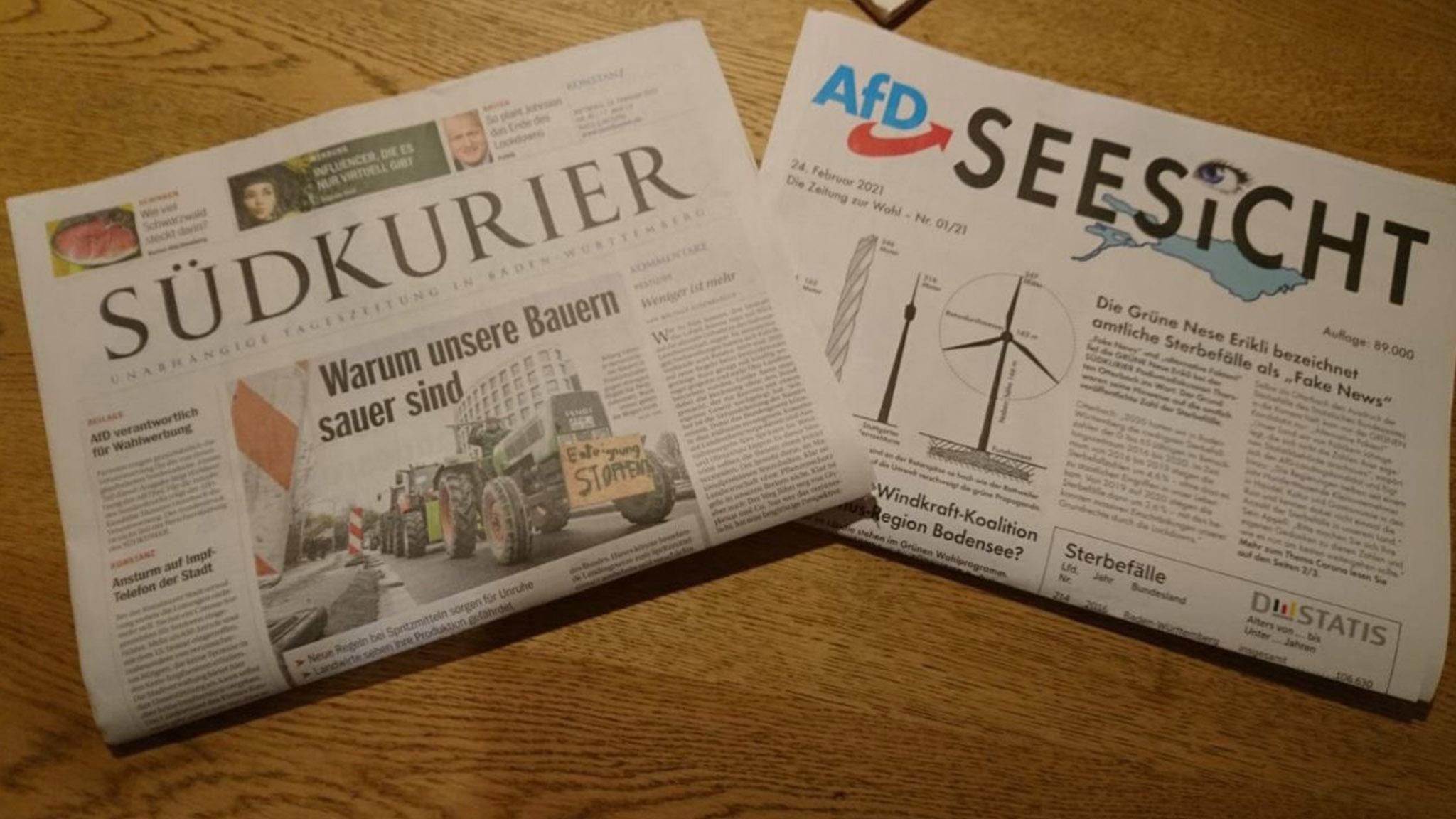 Südkurier mit AfD-Beilage. So erschien die Zeitung am 24.2.2021  in den Lokalausgaben Konstanz und Radolfzell. 