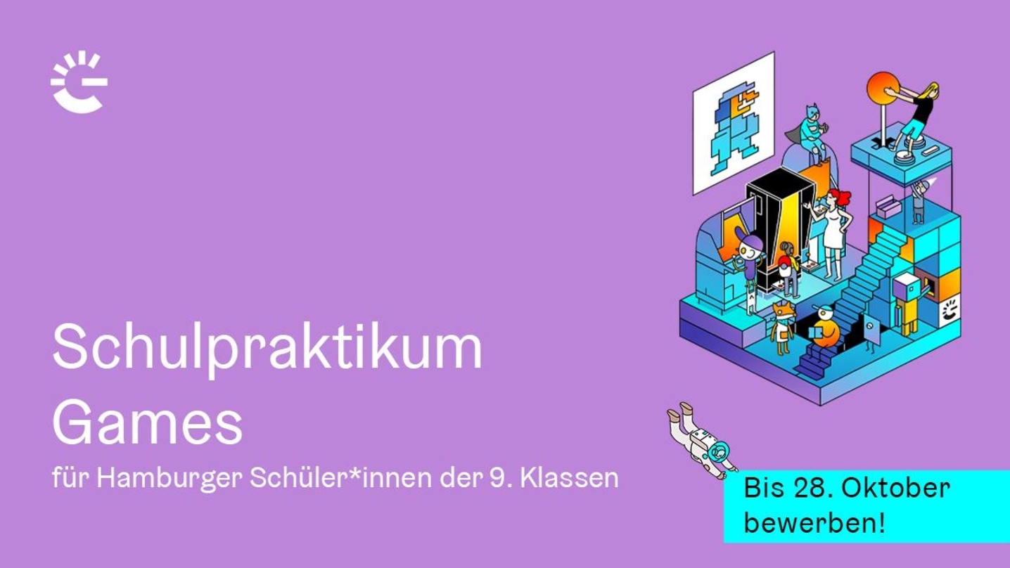 Aufrufgrafik zum "Schulpraktikum Games" der Gamecity Hamburg.