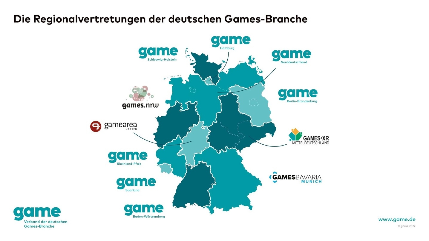 Karte der game-Regionalvertretungen und Partner.