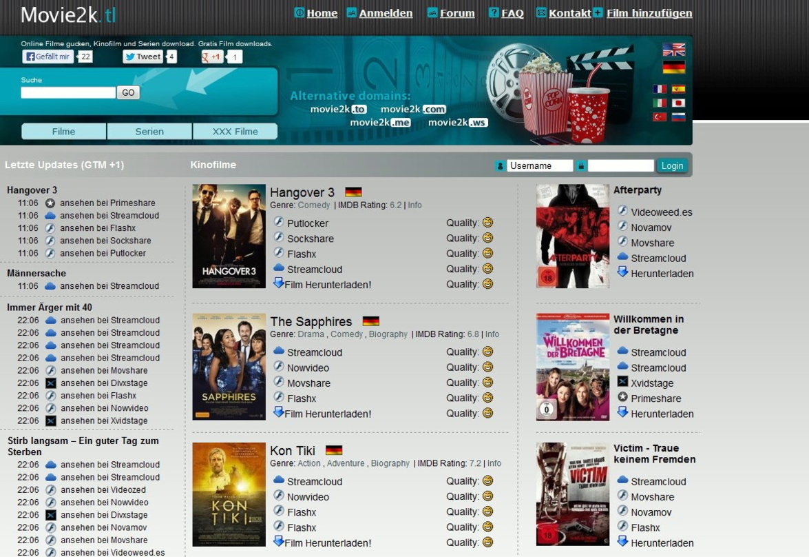 Wieder da unter neuer Domain: movie2k