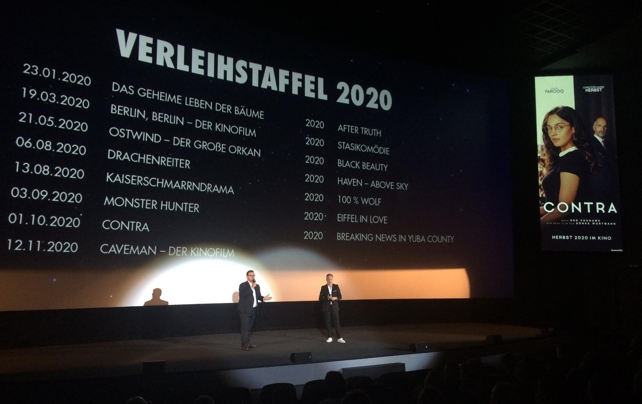 Wie ein Blick auf die Leinwand zeigt, wurden längst nicht alle Highlights der Constantin-Staffel 2020 in München vorgestellt - einen Nachschlag gibt es schon in Baden-Baden