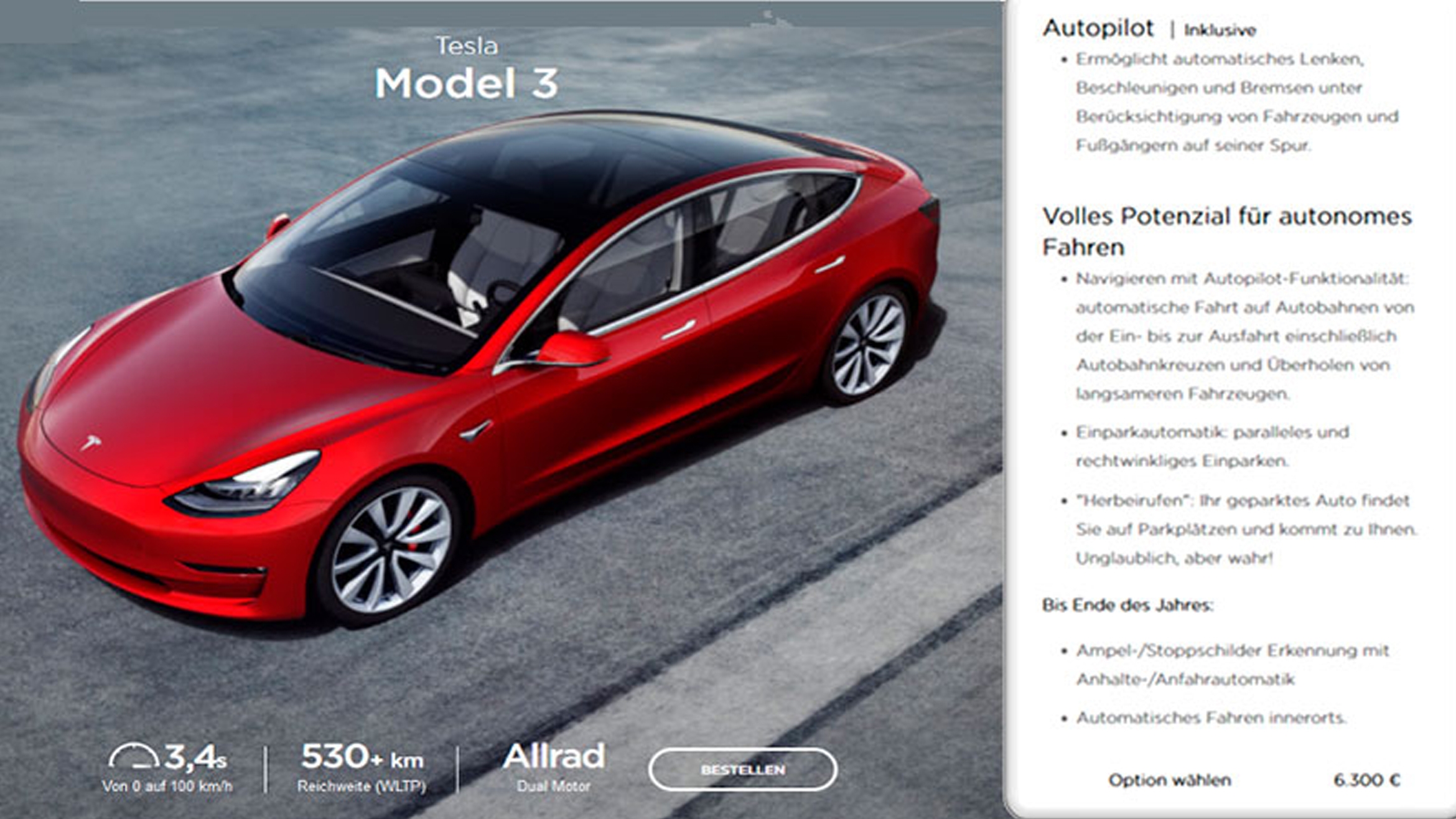 Aussagen auf der Tesla-Homepage zum autonomen Fahren, zusammengestellt von der wettbewerbszentrale –