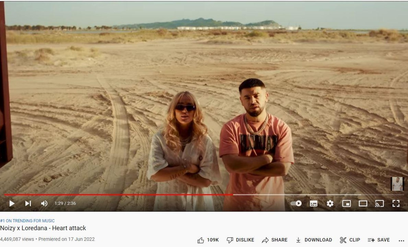 Noizy und Loredana ließen am Wochenende mit ihrem Video zum Song "Heart Attack" in den YouTube-Musik-Trendcharts die Konkurrenz hinter sich