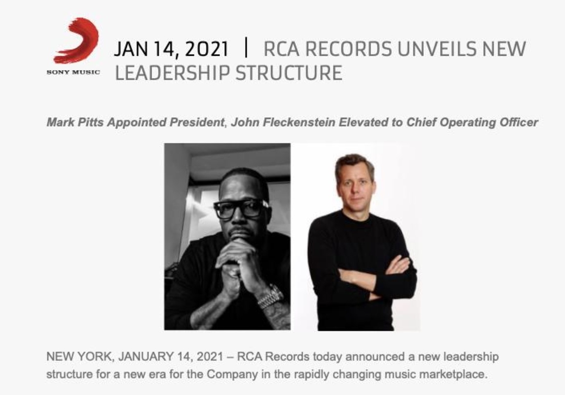 Neu formiertes Spitzenteam bei RCA Records in den USA: Mark Pitts (links) und John Fleckenstein berichten künftig direkt an Chairman & CEO Peter Edge