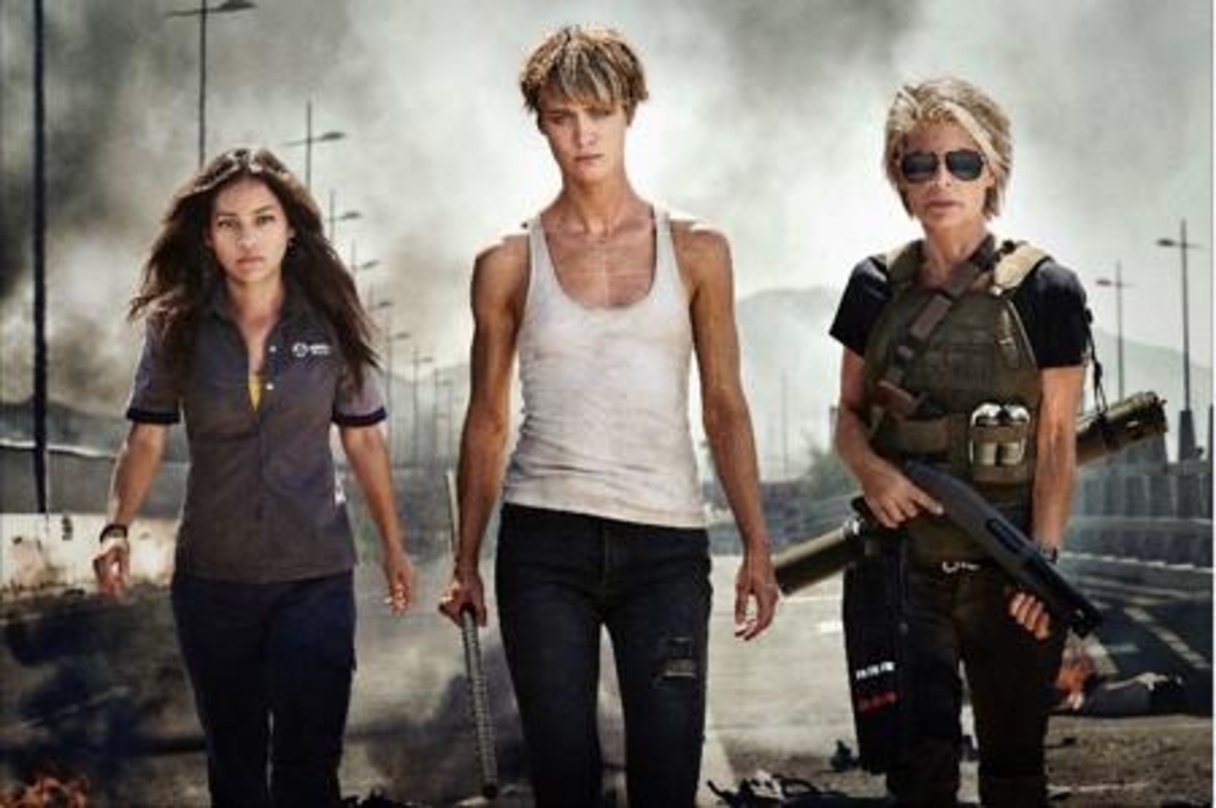 Natalia Reyey ("Dani Ramos"), Mackenzie Davis ("Grace") und Linda Hamilton ("Sarah Connor", v.l.n.r.) im neuen "Terminator"