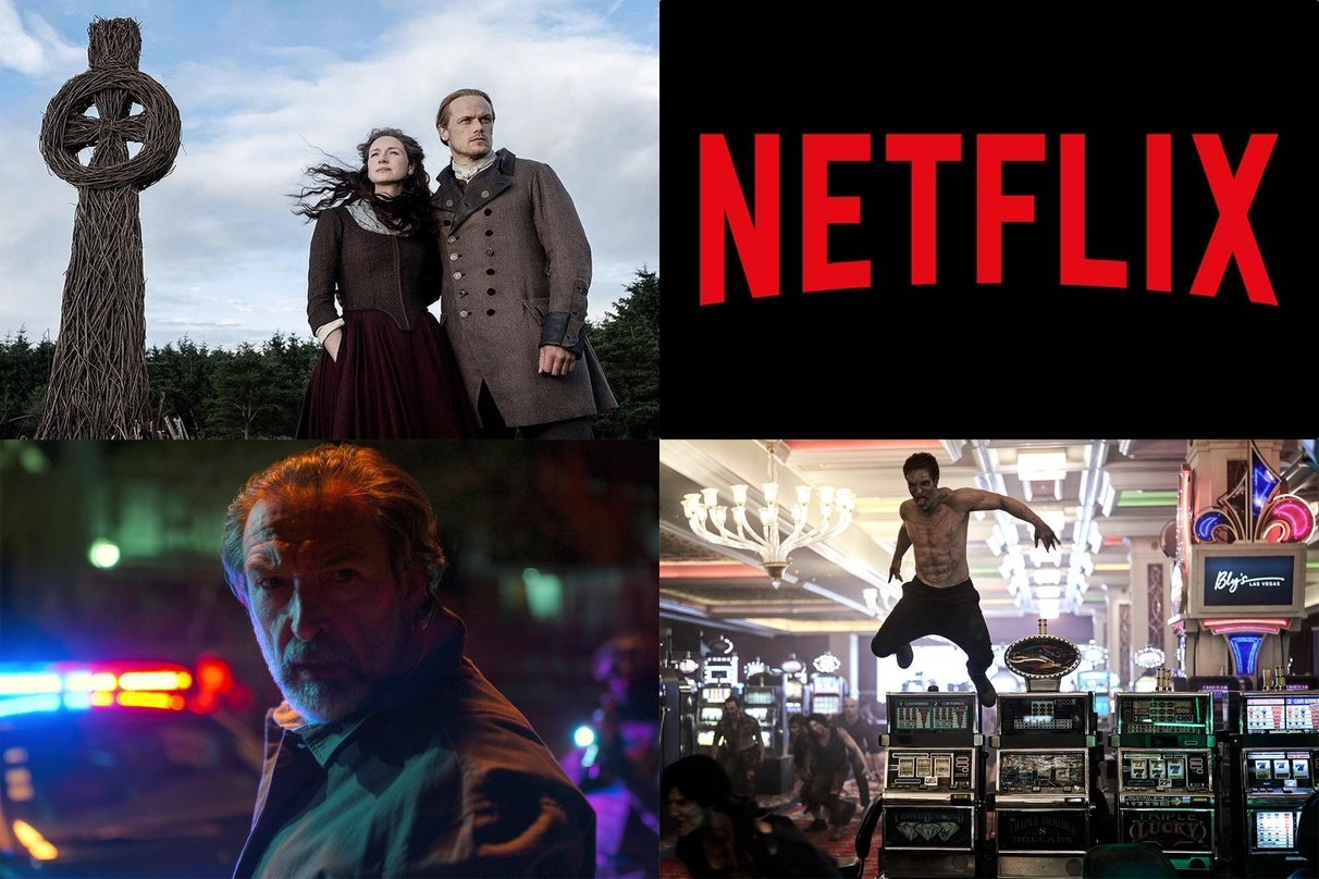 Erfolge auf Netflix: "Outlander" (l.o.), "Wer hat Sara ermordet" (l.u.) und "Army of the Dead" (r.u.)