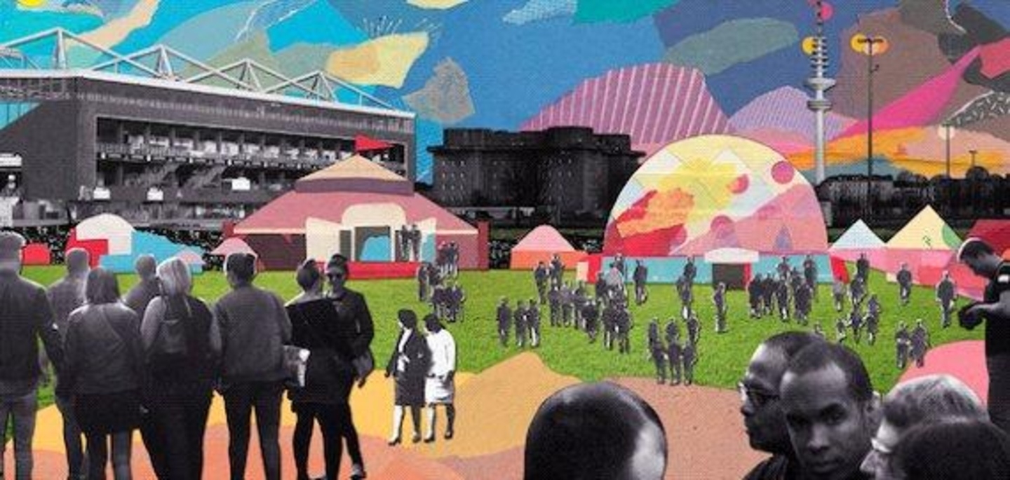 So könnte es aussehen: ein stilisiertes Bild des Festival Village beim Reeperbahn Festival