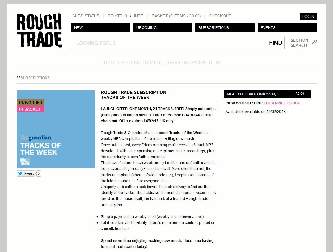 Will mit Klasse statt Masse überzeugen: Rough Trade und der "Guardian" bringen mit den "Tracks Of The Week" ein neuartiges Musikabo ans Netz