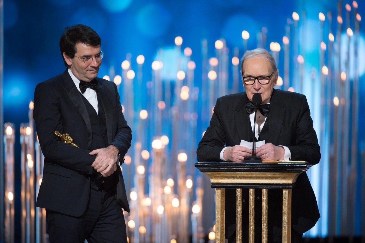 Zum ersten Mal mit einem Oscar ausgezeichnet: Ennio Morricone erhielt den Preis für die Musik zu "The Hateful 8"