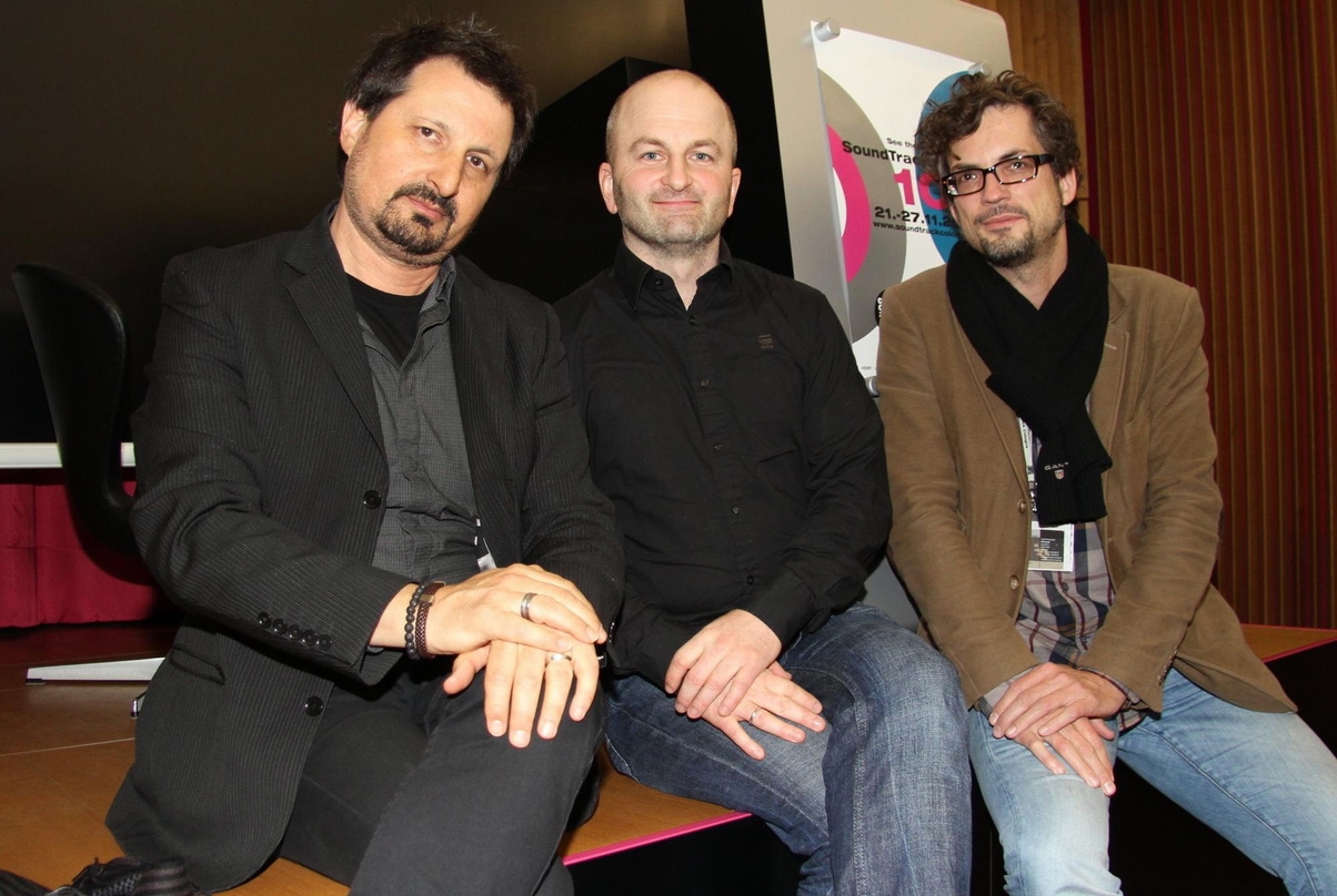 Besuchte bereits einmal die SoundTrack Cologne: Jeff Rona (links) mit Andreas Weidinger (Mitte) und Matthias Hornschuh