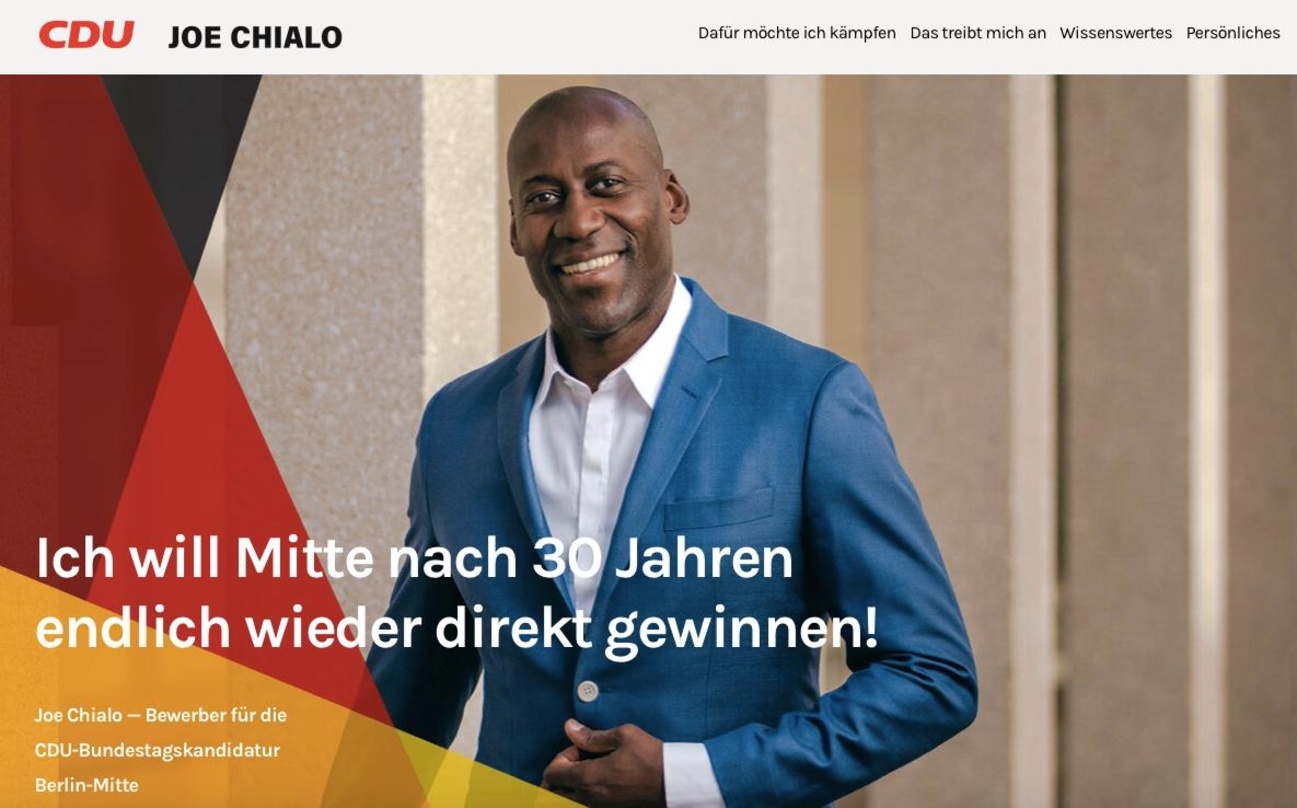 Geht mit Slogans wie Kultur stärken, Familie schützen oder Innovation wagen in die Bundestagswahl 2021: der Musikmanager Joe Chialo