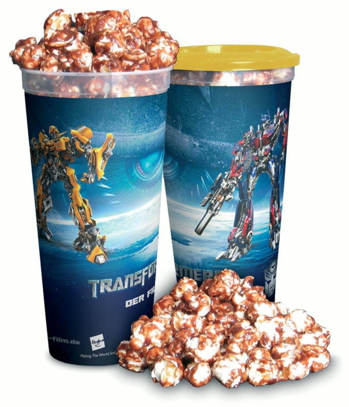 Knabbereien im "Transformers"-Look: Popcorn und Zuckerwatte von PCO
