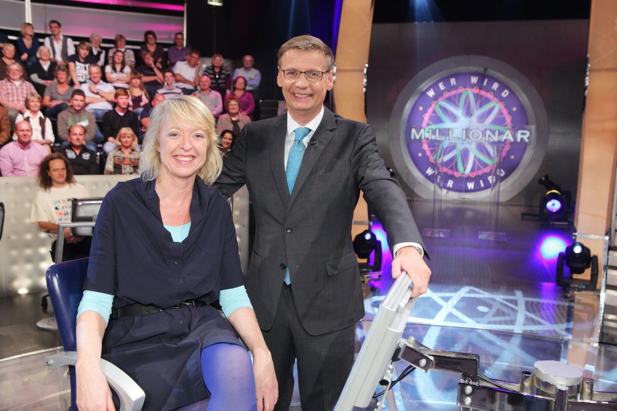 Günther Jauch mit 500.000-Euro-Gewinnerin Meike Winnemuth