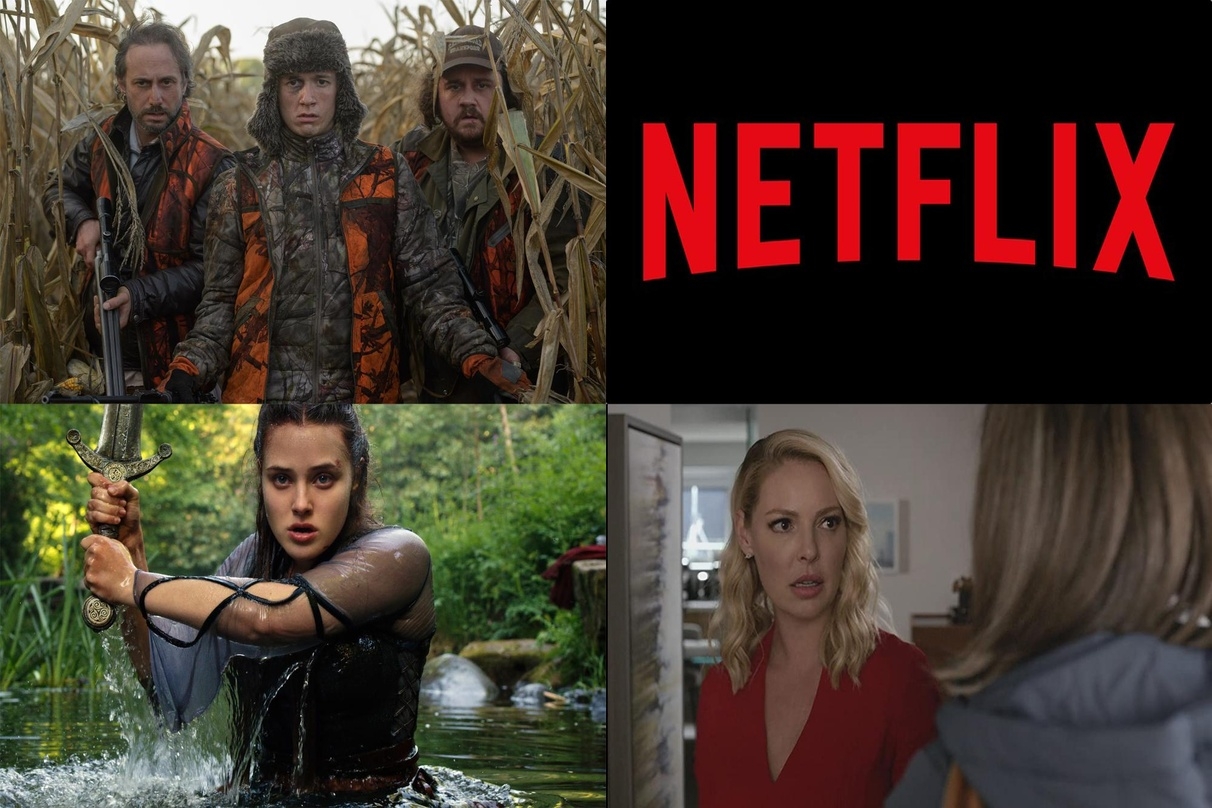 Erfolge auf Netflix: "How to Sell Drugs Online (Fast)" (l.o.), "Cursed - Die Auserwählte" (l.u.) und "Suits" (r.u.)