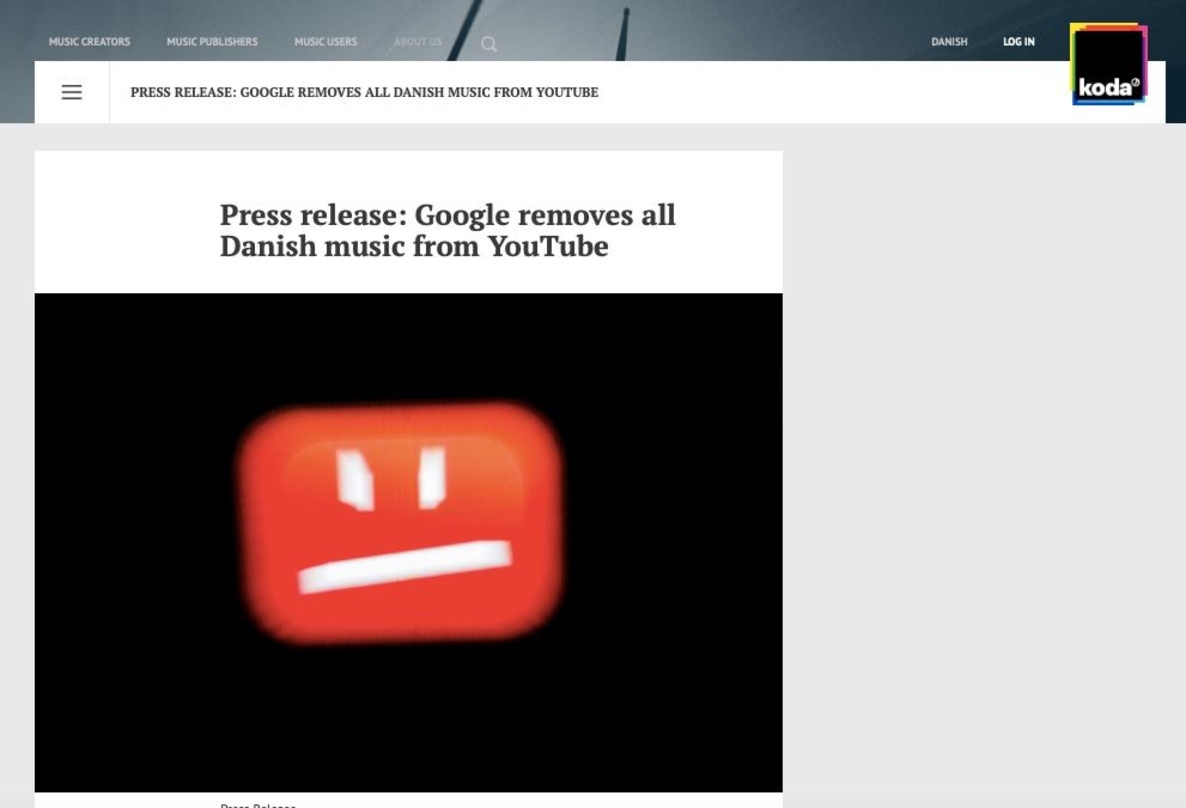 Sperrtafel auf Dänisch: YouTube und die Verwertungsgesellschaft KODA streiten um die angemessene Vergütung musikalischer Inhalte