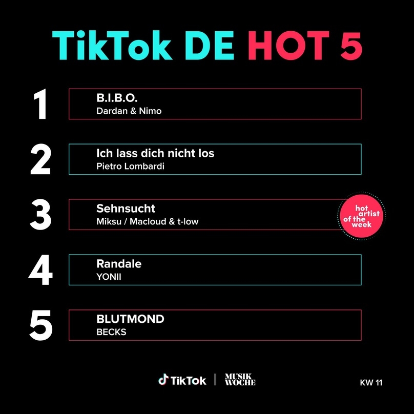Dardan & Nimo führen auch diese Woche mit "B.I.B.O." die TikTok DE Hot 50 an