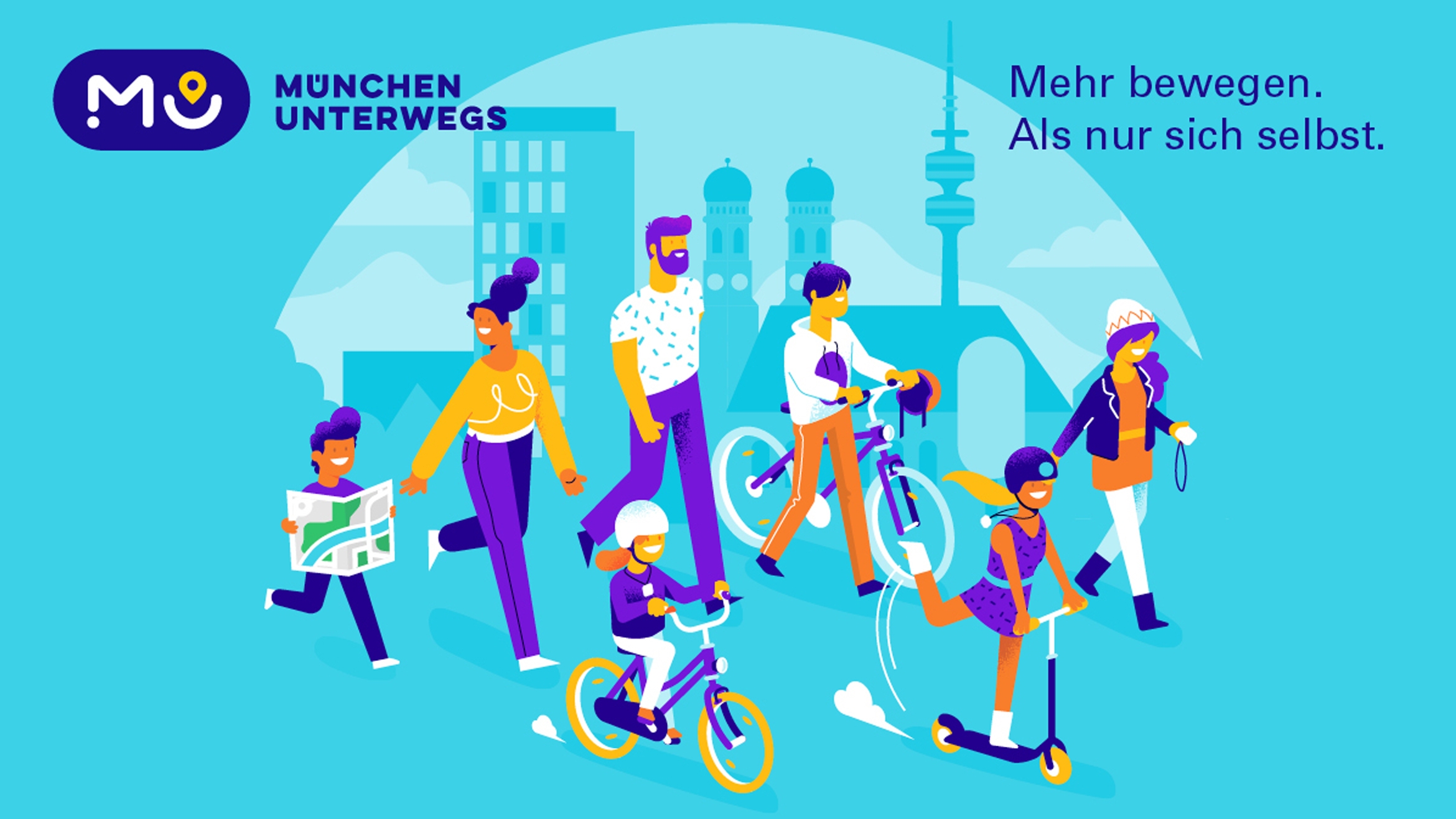 Unter dem Markendach ”München unterwegs“ werden alle Informationen, Angebote und Aktivitäten der Landeshauptstadt zum Thema Mobilität gebündelt – Grafik: Zeichen & Wunder