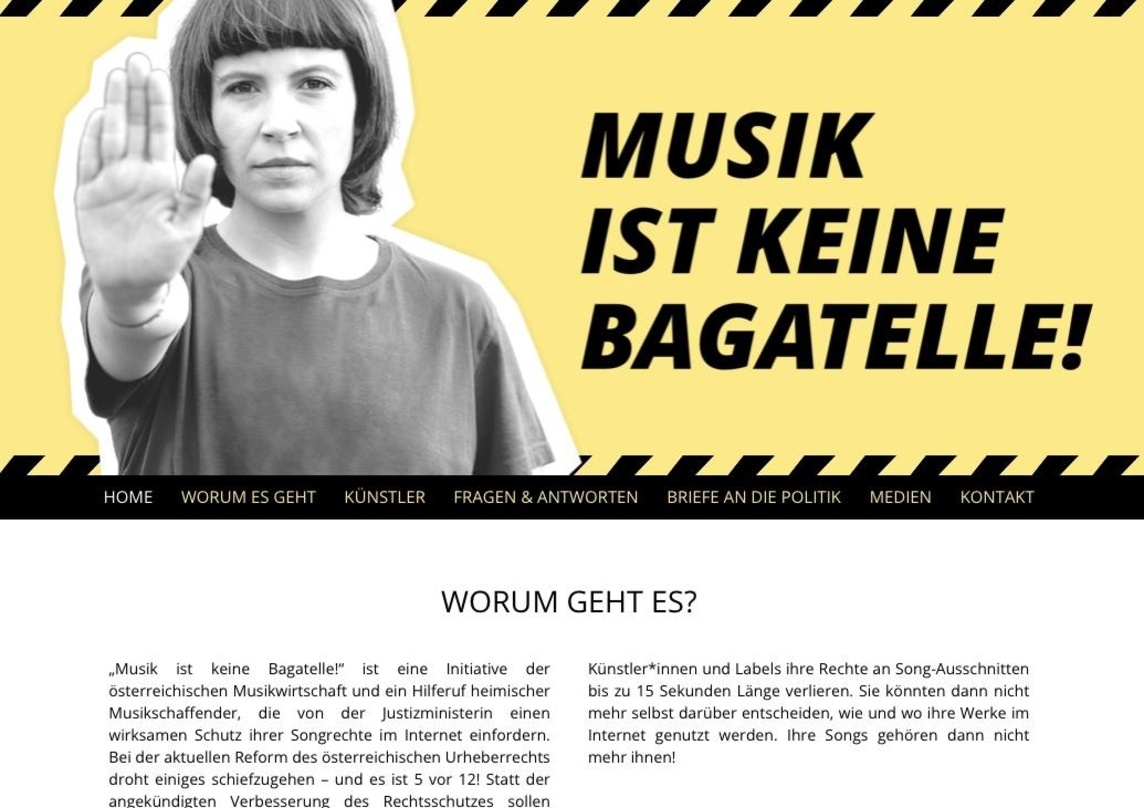 Bietet Informationen zur neuen Copyright-Richtlinie der EU: die Webseite von "Musik ist keine Bagatelle!"