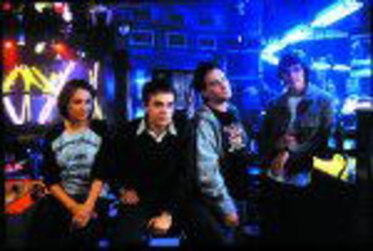 Rachael Leigh Cook, Nick Stahl, Johnny Galecki und Lukas Haas am Set von "Bookies"