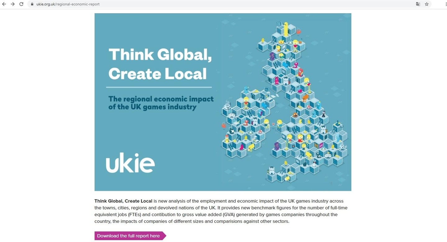 Der Bericht "Think Global, Create Local" zeigt, dass 55 Prozent der Spieleentwickler außerhalb Londons tätig sind.