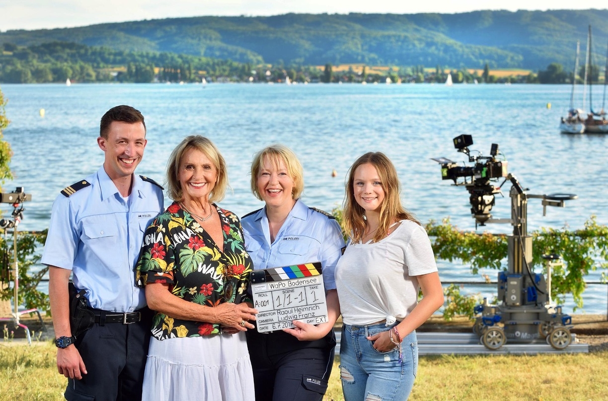 Drehstart für die zweit Staffel von "WaPo Bodensee":Simon Werdelis, Diana Körner, Floriane Daniel und Sofie Eifertinger