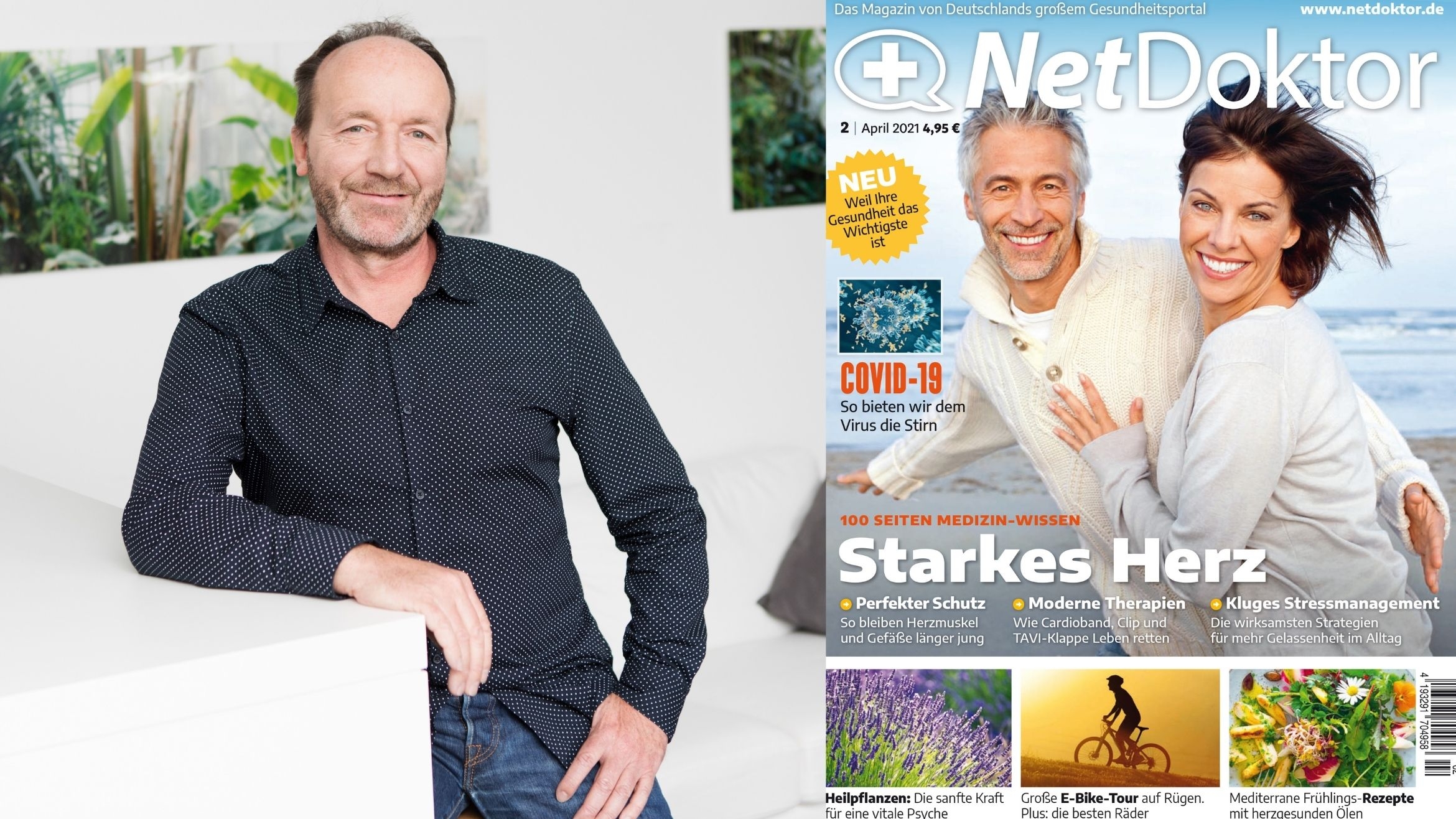 Chefredakteur Jens Richter und das Cover der Erstausgabe von "Netdoktor" –