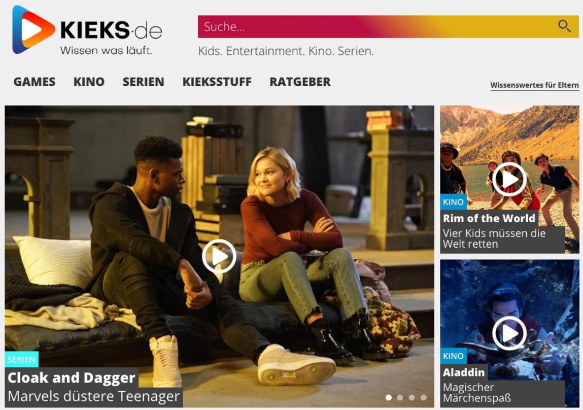 Kieks.de will Kinder mit Themen zu Film, Serien und Games aber auch Gesellschaft, Trends und Politk erreichen