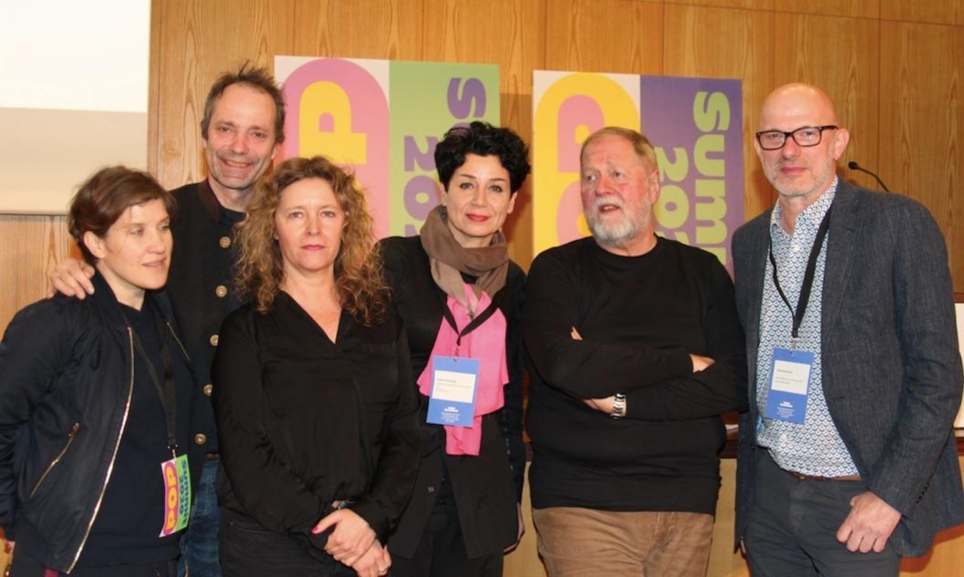 Mit dabei bei der Eröffnung des Pop Summit 2020 in Köln (von links): Terry Krug (Clubstiftung Hamburg), Karsten Schölermann (LiveKomm), Katja Lucker (Musikcboard Berlin), Andrea Rothaug (BV Pop, RockCity Hamburg), Dieter Gorny (Initiative Musik) und Olaf Kretschmar (Berlin Music Commission)