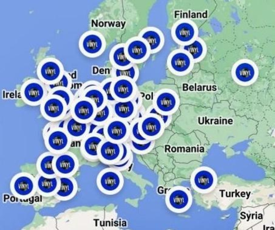 Zeigt die Dichte der Presswerke in Europa: eine Karte von Making Vinyl mit Presswerkstandorten