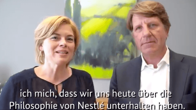 Landwirtschaftsministerin Julia Klöckner und Nestlé-Deutschland-Chef Marc-Aurel Boersch
