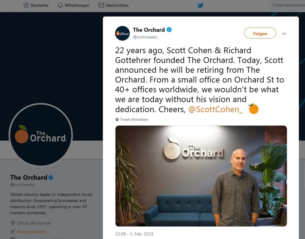 Nach 22 Jahren: Scott Cohen, der The Orchard einst zusammen mit Richard Gottehrer gründete, kündigte jüngst seinen Rückzug aus dem Unternehmen an