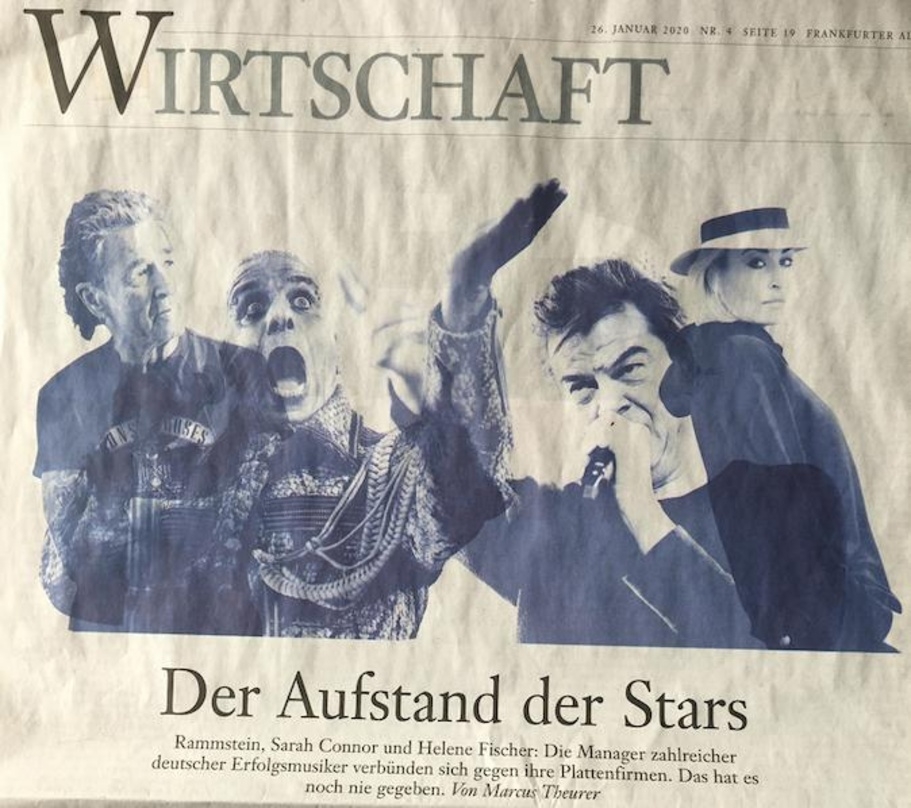 "Der Aufstand der Stars": Die "Frankfurter Allgemeine Sonntagszeitung" berichtet von einem Vorstoß von Anwälten und Managern erfolgreicher Künstler, die Verteilung der Einnahmen aus dem Streaming neu zu überdenken