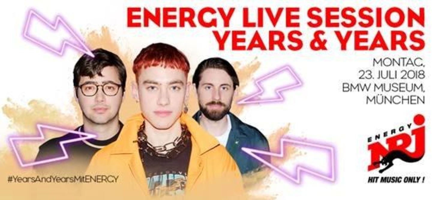 Verweist auf das Konzert: Flyer für die Energy Live Session mit Years & Years