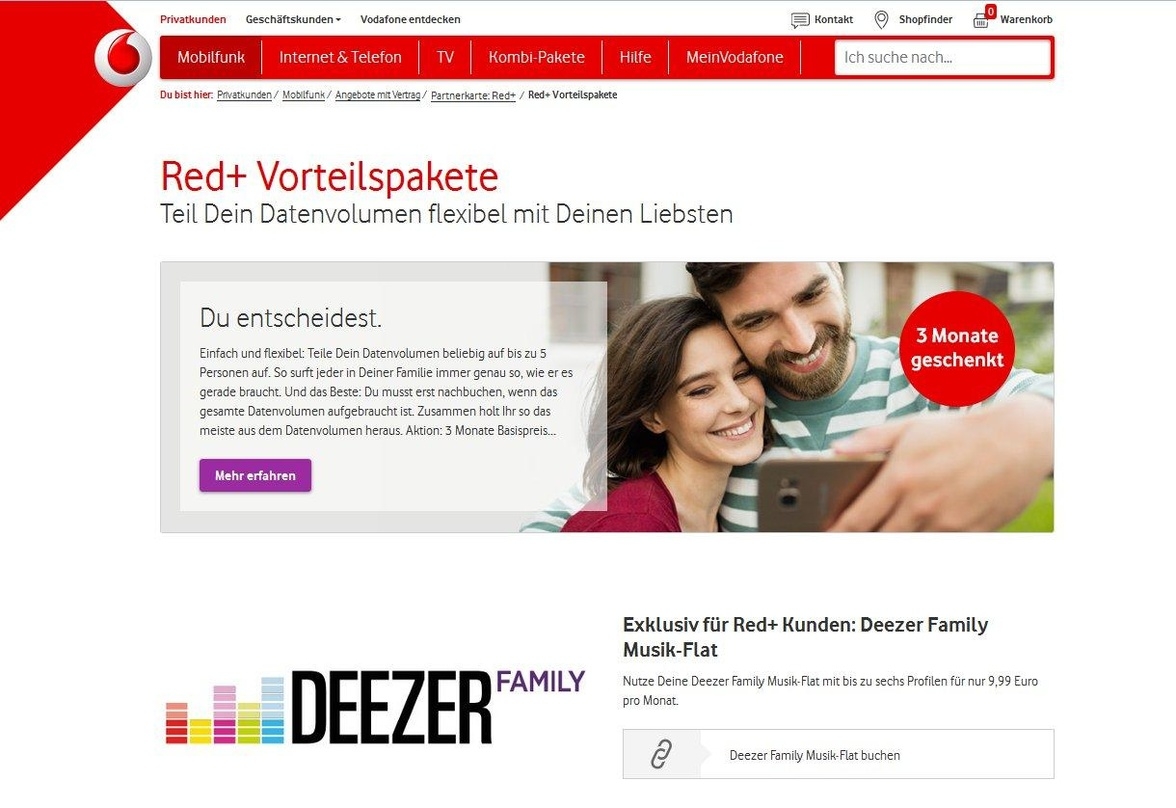 Jetzt auch mit Family Music-Flat: der Mobilfunker Vodafone und der Streamingdienst Deezer weiten ihre Zusammenarbeit aus Deezer