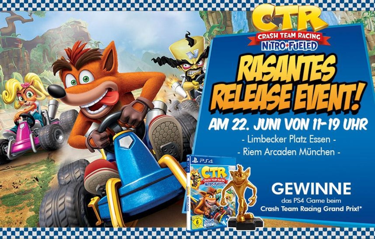 In Essen und München können am 22. Juni in den jeweiligen GameStop-Filalen der Release des Rennspiels "Crash Team Racing Nitro-Fueld" gefeiert werden.