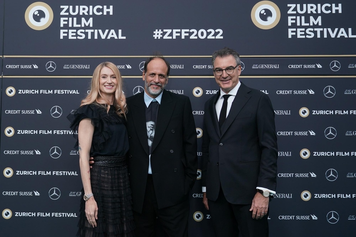 Ehrenpreisträger Luca Guadagnino mit Elke Mayer und Christian Jungen vom ZFF