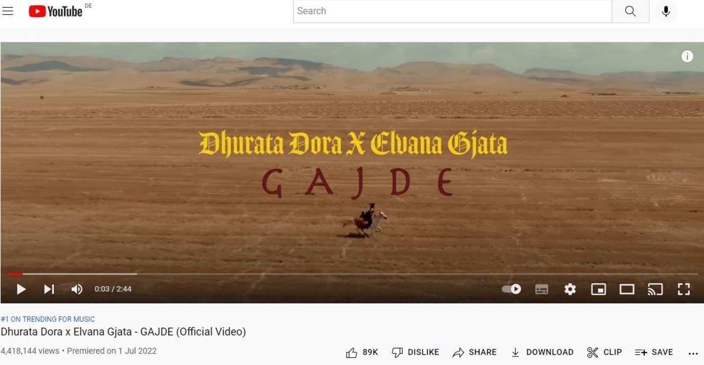 Dhurata Dora und Elvana Gjata landen am zurückliegenden Wochenende mit dem Video zum Song "Gajde" auf Platz eins der deutschen YouTube-Musik-Trendcharts