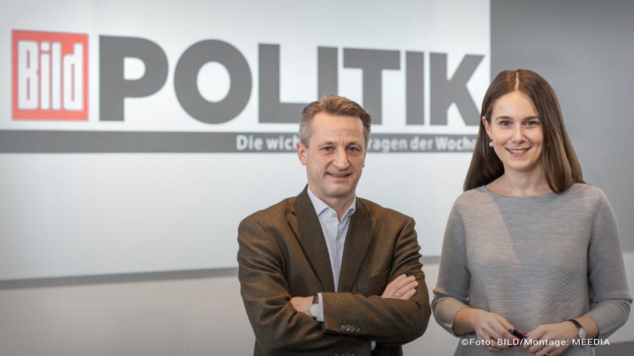 Die Redaktionsleitung des neuen wöchentlichen Magazins Bild Politik: Nikolaus Blome und Selma Stern (v.l.n.r.)