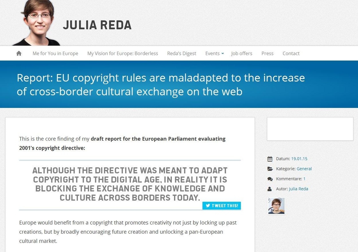 Legt ihren Berichtsentwurf zur Urheberrechtsdirektive vor: Julia Reda