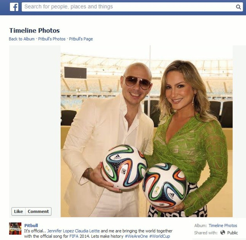 Teilte einen ersten Eindruck von der Präsentation des offiziellen Song zur Fußball-WM 2014 mit seiner Facebook-Gefolgschaft: Pitbull, hier mit Sängerin Claudia Leitte