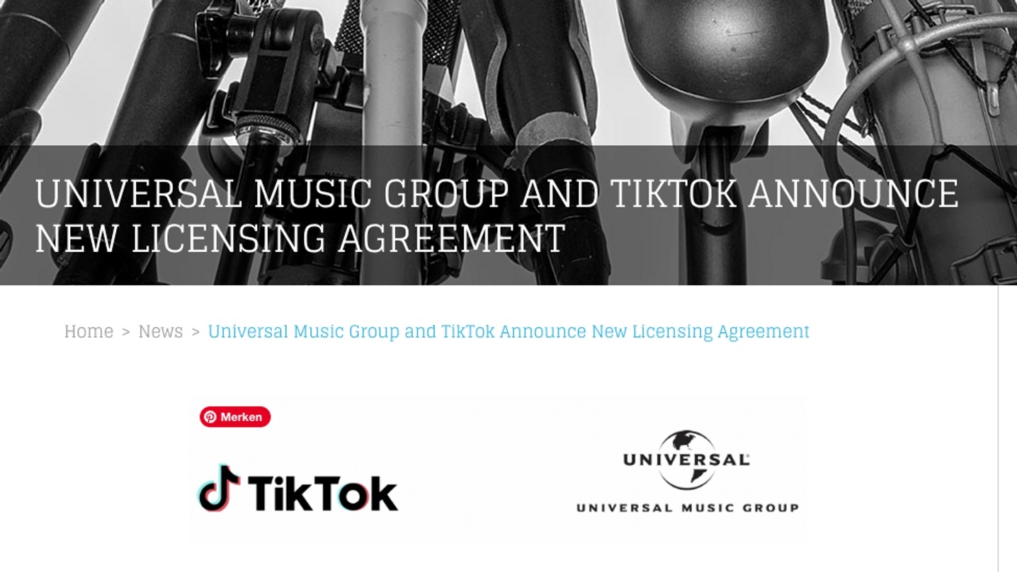 Universal Music Group und TikTok verkünden neue Lizenzvereinbarung