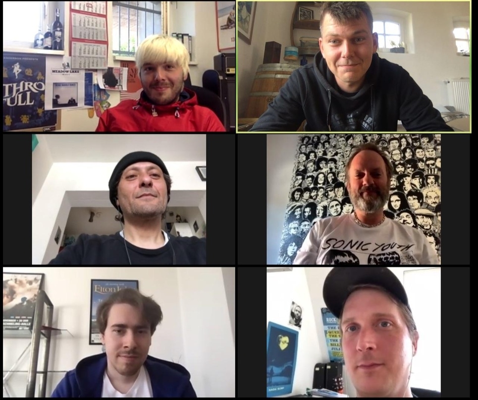 Beim Online-Meeting (von links oben nach rechs unten): Jörg Hartung, Pierre Gehrmann, Aydo Abay, Frank Steinert, Maximilian Ehrlich und Jonas Pfetzing