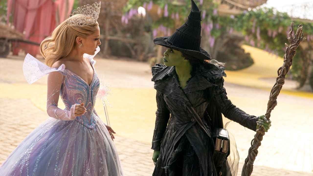 L to R: Ariana Grande is Glinda and Cynthia Erivo is Elphaba in WICKED FOR GOOD, directed by Jon M. Chu.