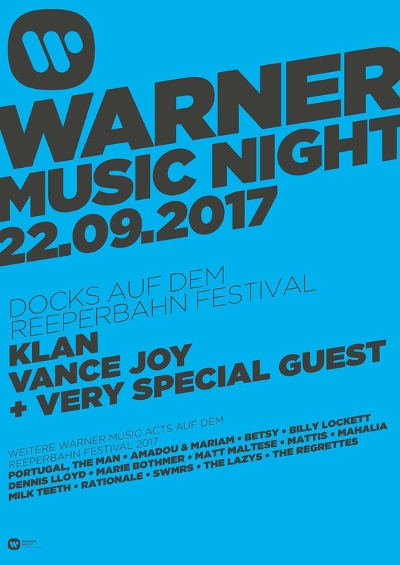 Seit Gründung des Reeperbahn Festivals mit dabei: der Konzertabend von Warner Music; hier das Plakat für die diesjährige Ausgabe