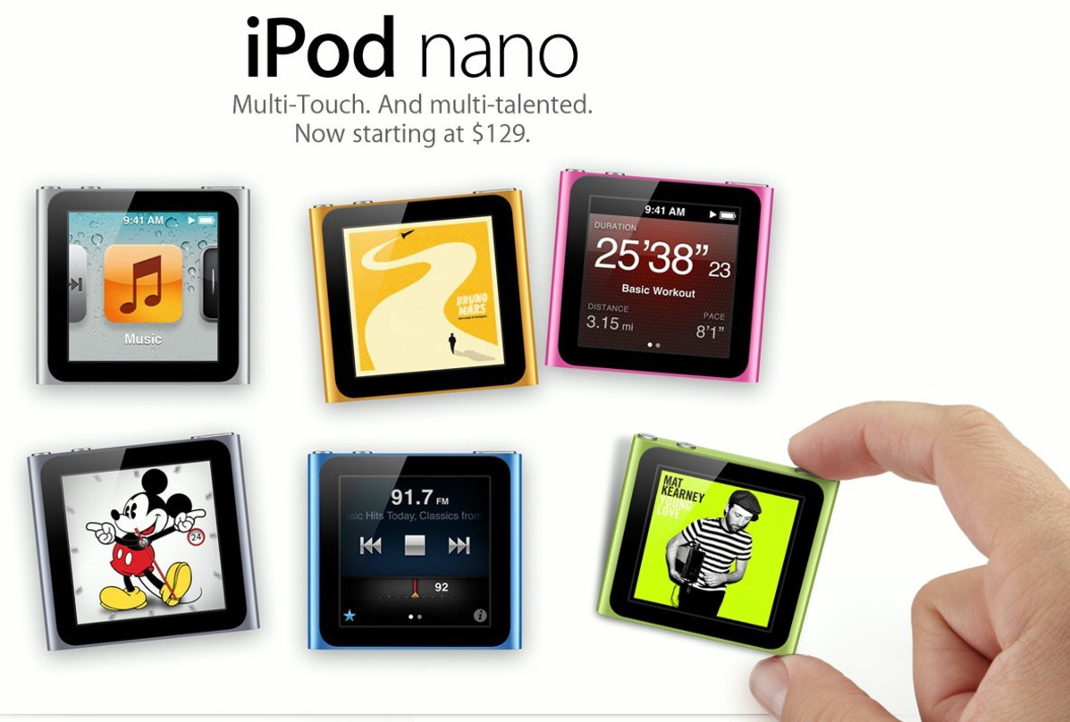Ab aufs Abstellgleis: Der iPod nano, hier in einem älteren Screenshot von den Apple-Onlineseiten, verschwindet ebenso aus dem Angebot wie der iPod shuffle