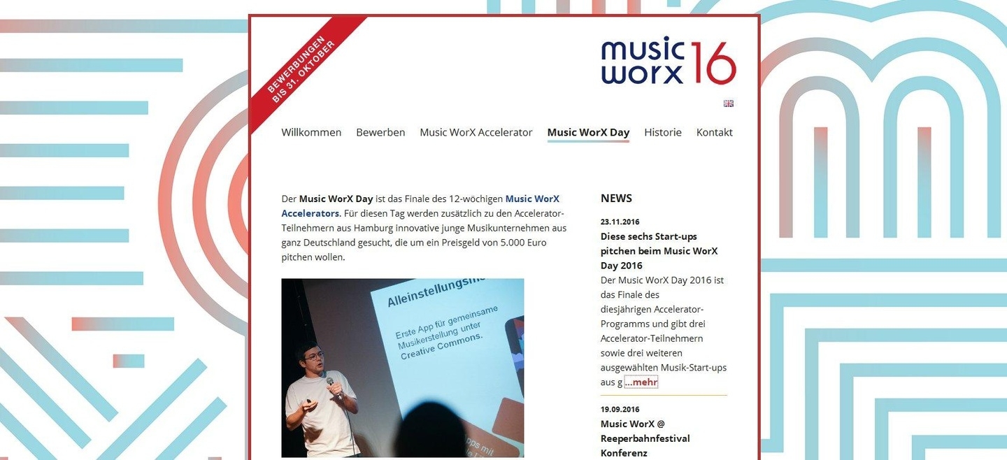 Die Internetseite des Music Worx Day 2016