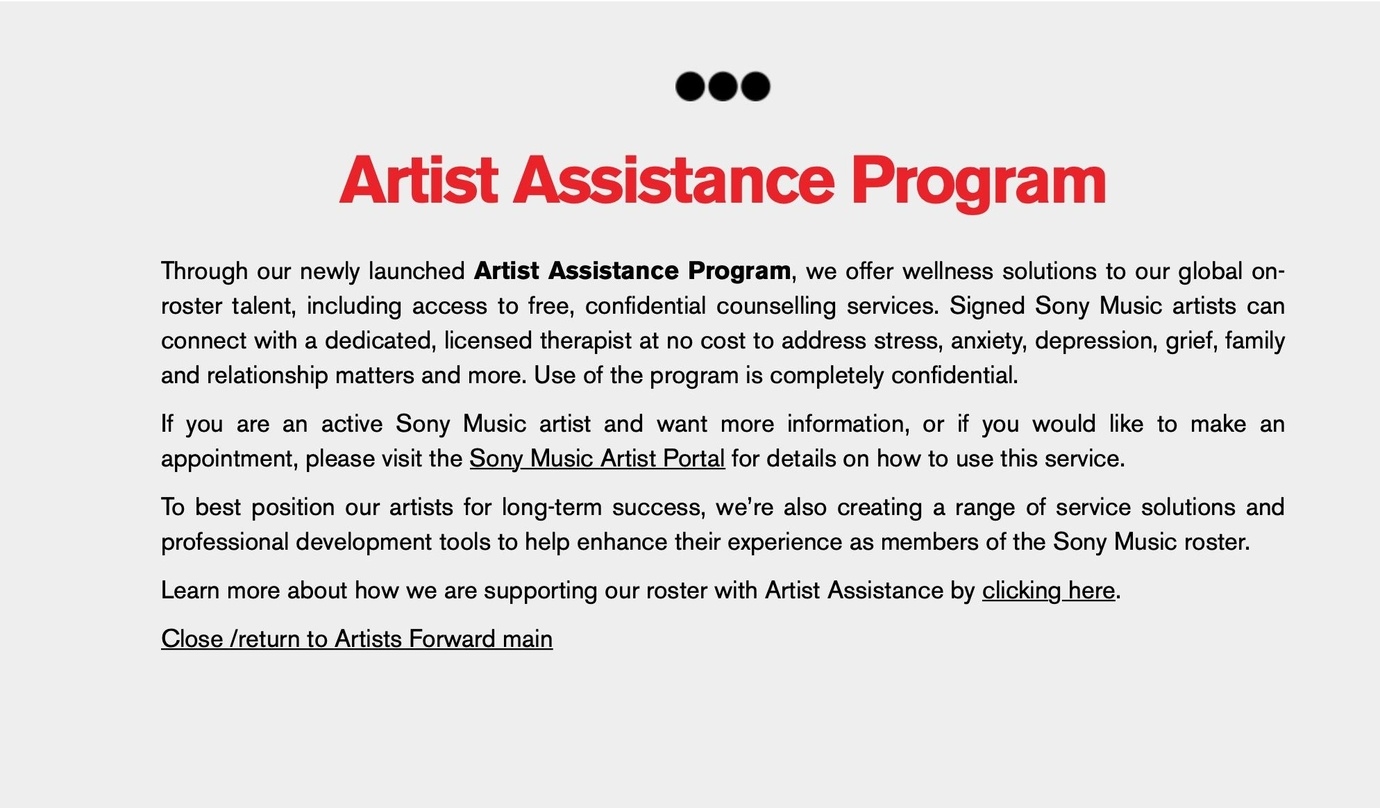 Teil des Programms Artists Forward: die neue Initiative Artist Assistance von Sony Music