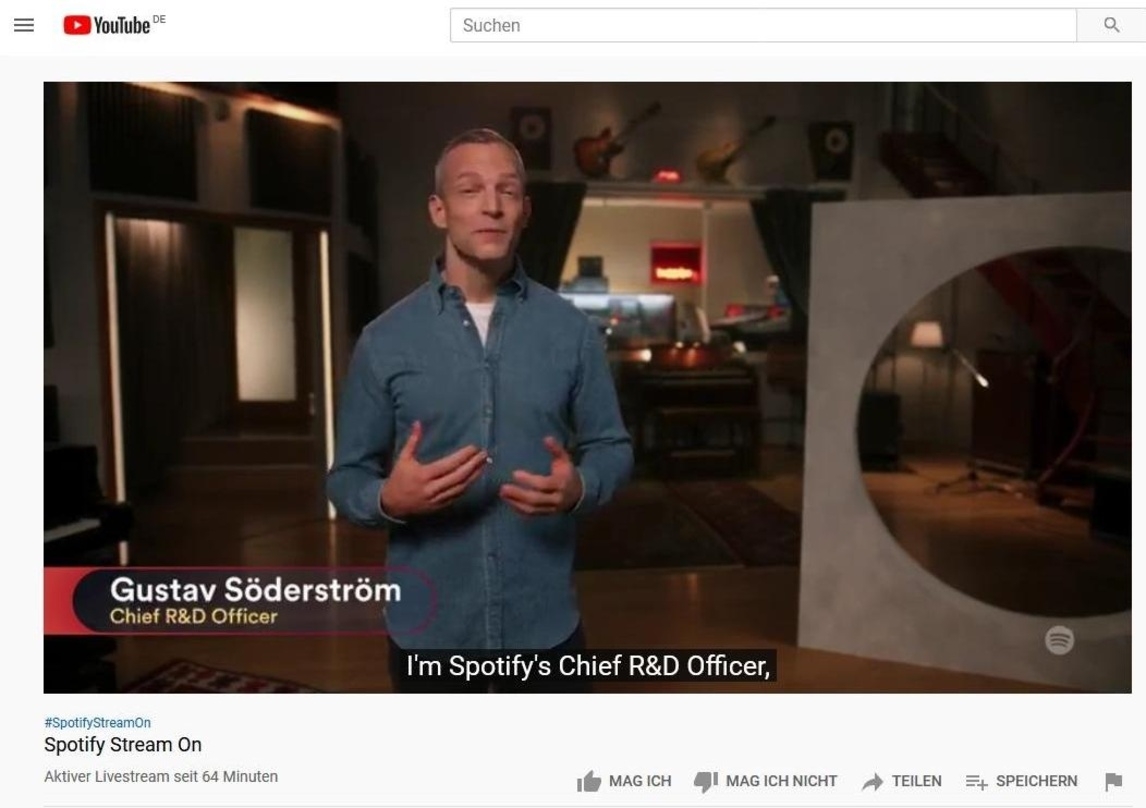 Bestätigte die Übernahme der Entwickler von Locker Room: Gustav Söderström, der bei Spotify als Chief Research & Development Officer fungiert, hier noch kürzlich beim Stream-On-Event