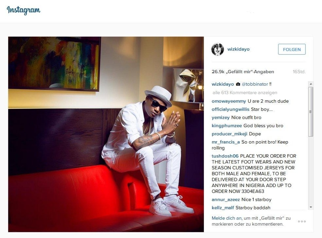 Hat bei Instagram rund eine Million Follower: Der nigerianische Musiker Wizkid, der als einer der Headliner beim Vivendi-Benefizfestival am 26. September auftreten soll