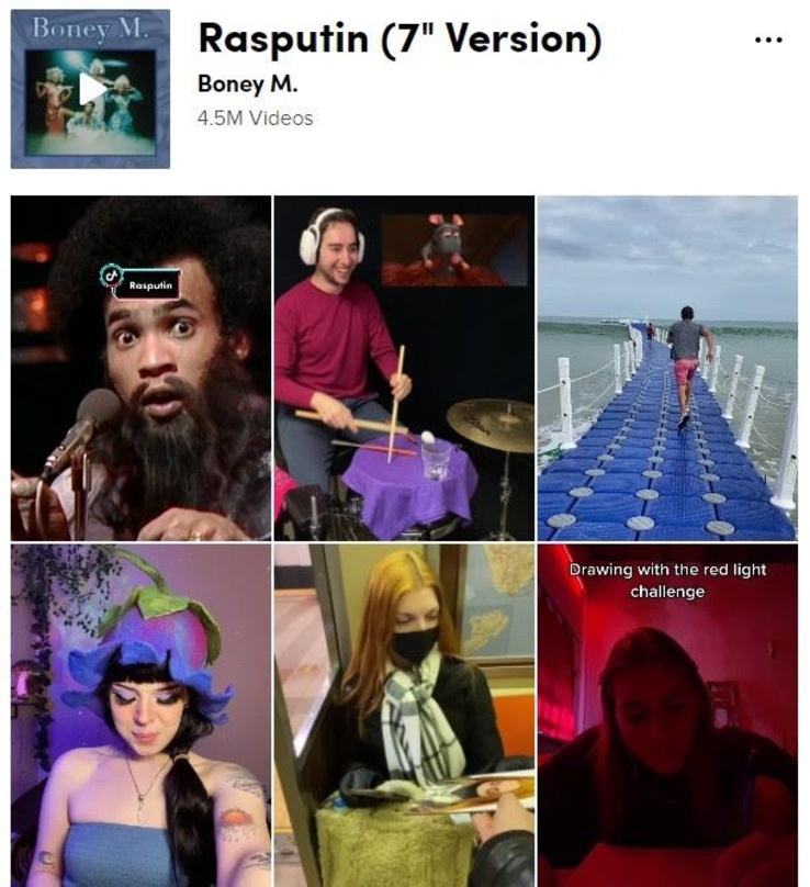 Wurde bei TikTok bis jetzt weltweit in 8,93 Millionen Videos verwendet: "Rasputin" von Boney M. 